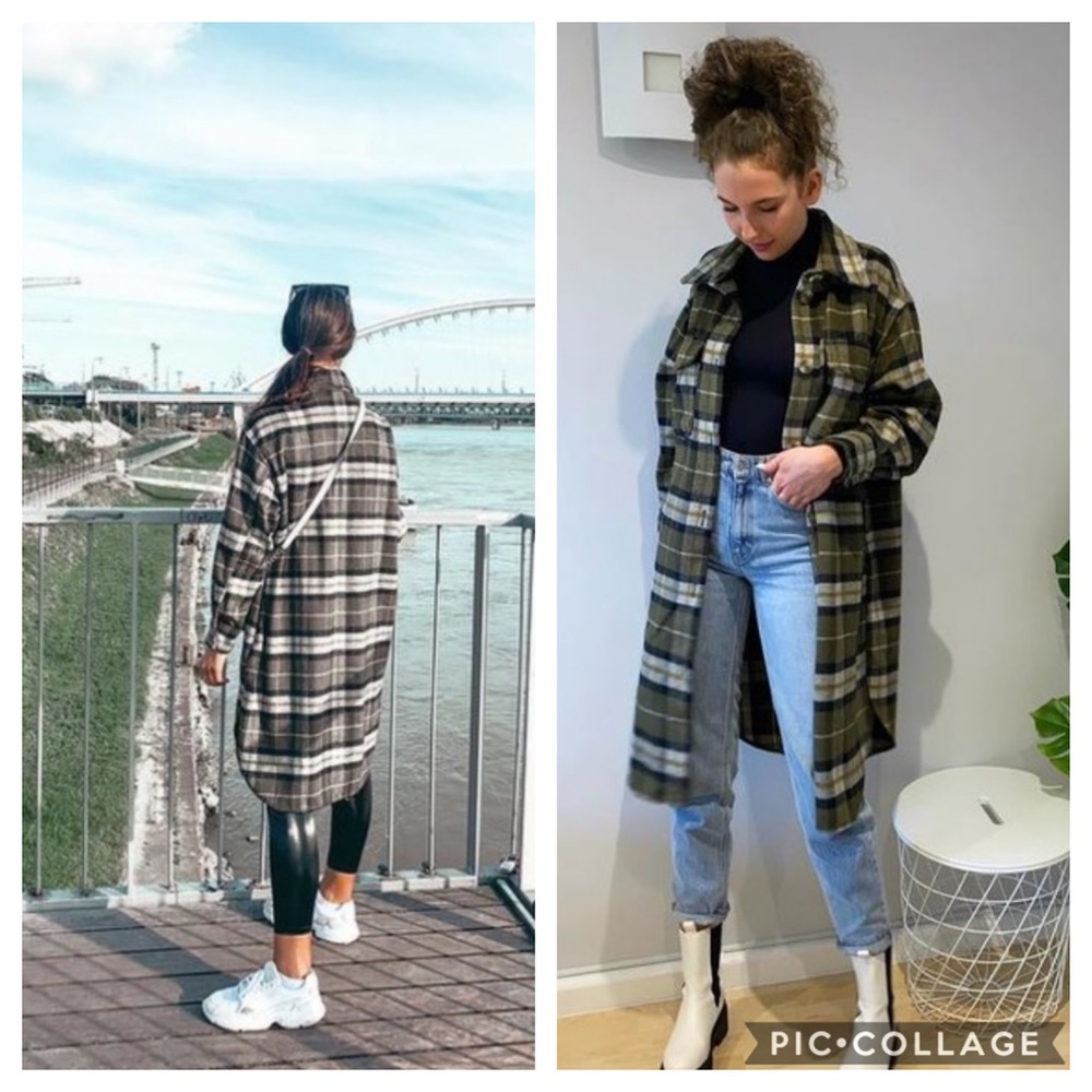 NWT H&M *Bloggers Fave* Green-Khaki Plaid Shacket - Picture 5 of 8